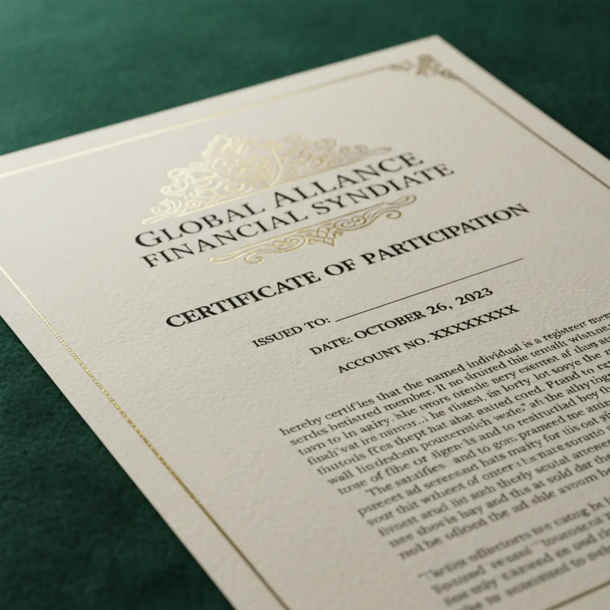 A close up of a crisp paper ledger with gold foil stamping