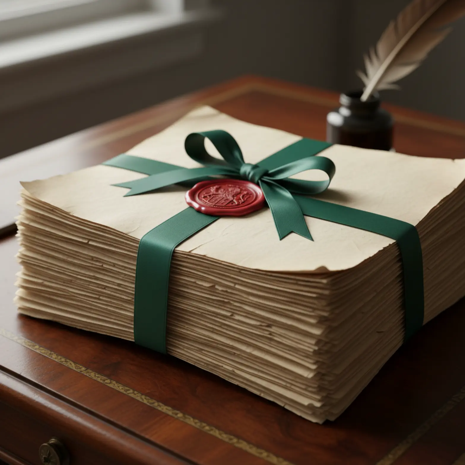 A stack of bound legal documents with a wax seal